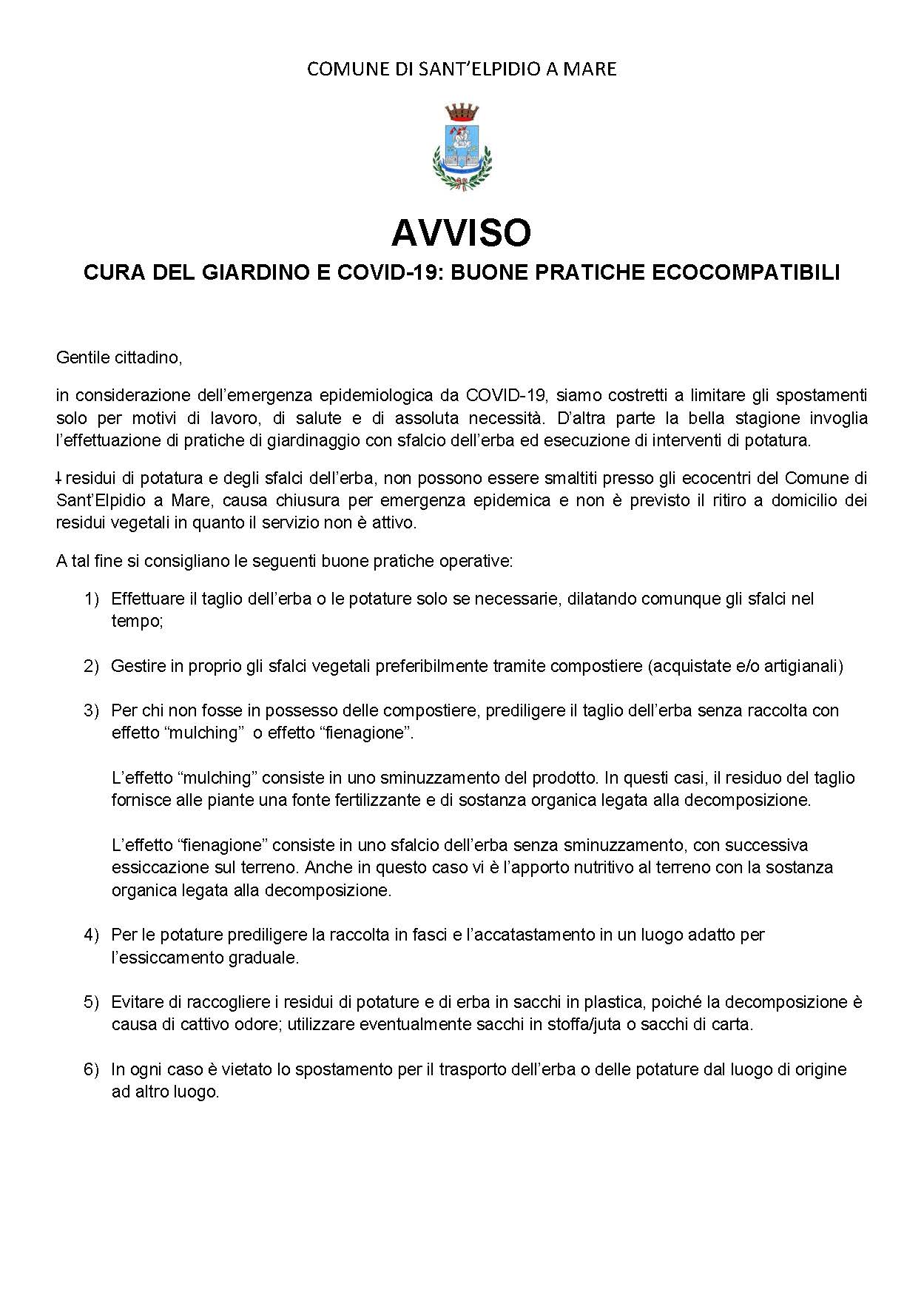CORONAVIRUS - CURA DEL GIARDINO